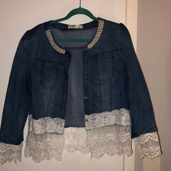 Jackets & Blazers - Cute jean, lace and pearls jacket